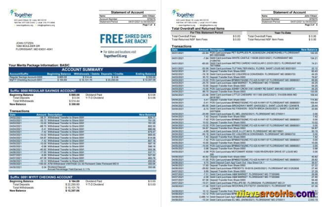 USA Missouri Together Credit Union bank word 6 pages